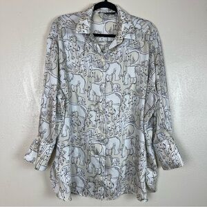Zara Black, Gray and Cream Graphic Oversized Elephant Print Blouse